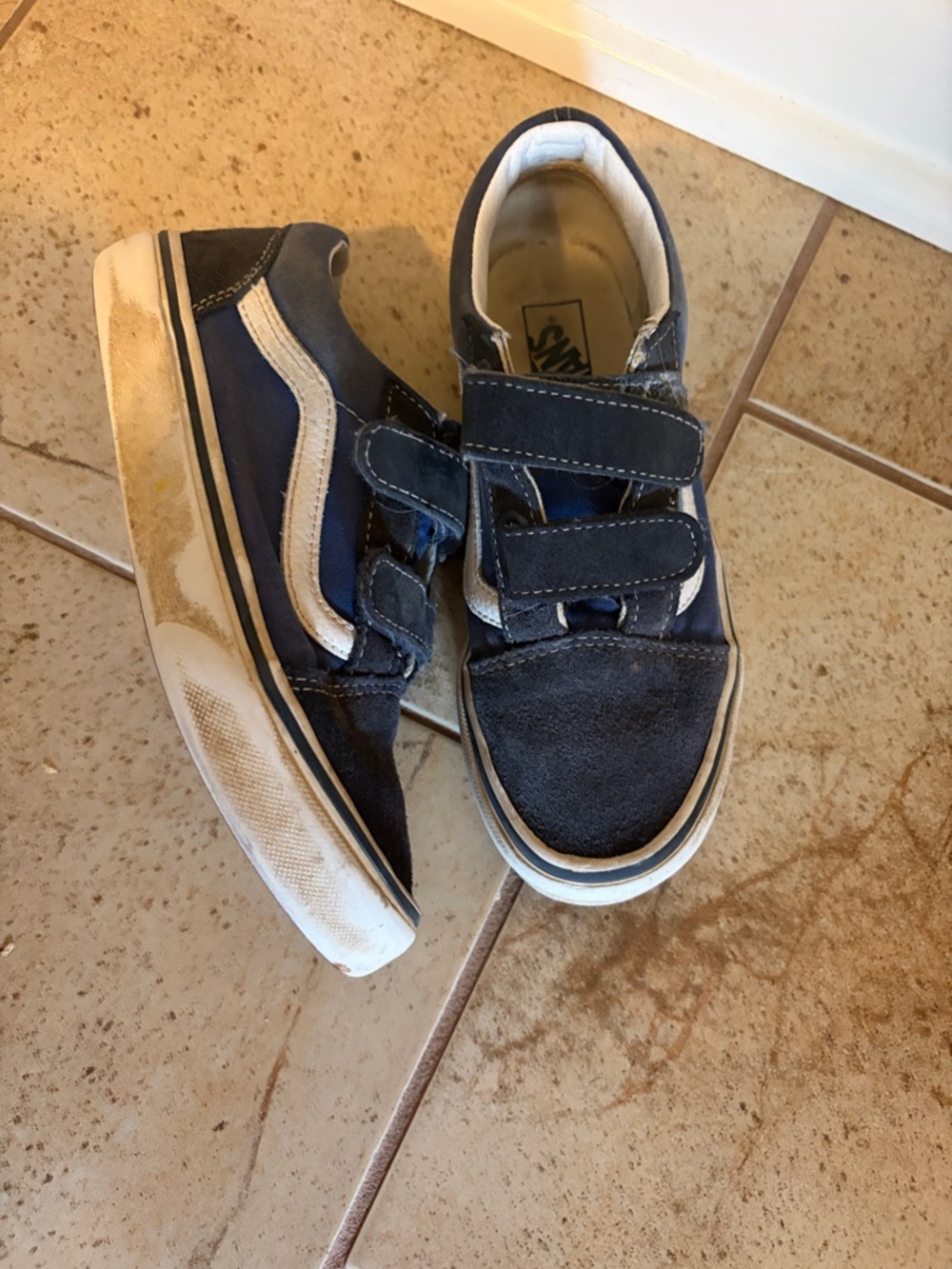 Vans Kids Navy and White Velcro Skate Sneakers